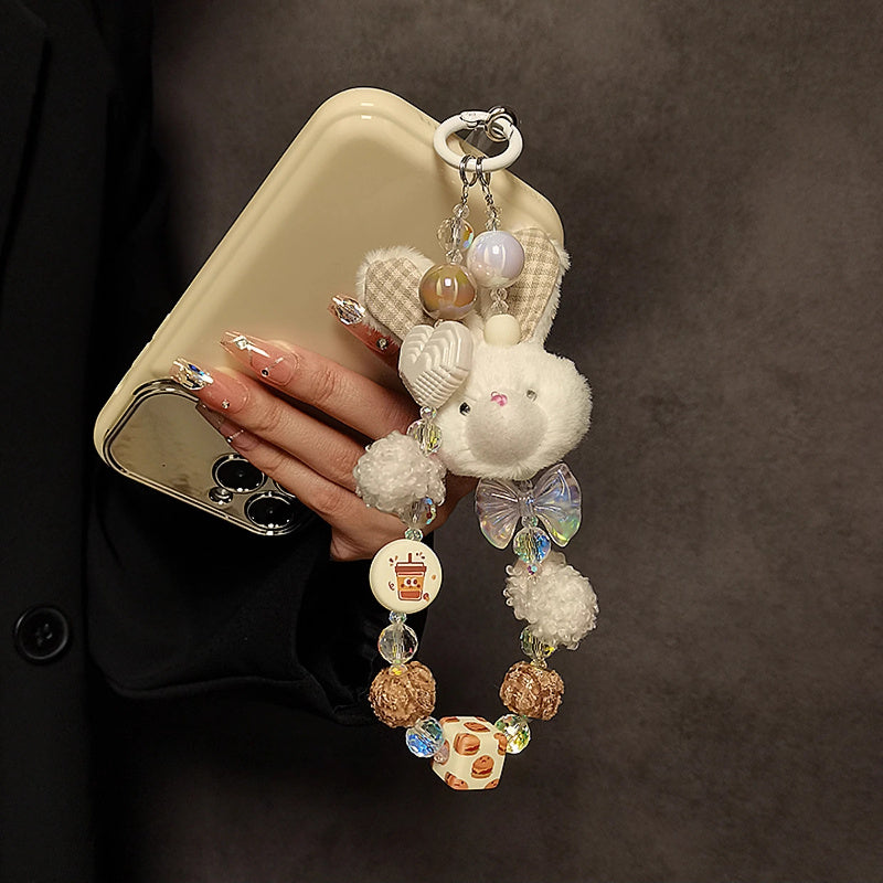 Cute Cartoon Rabbit Plush Wristlet with Clip - Phone Case Charm, Keychain Accessory for Women
