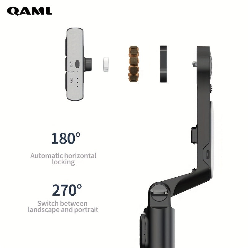 2025 Handheld Gimbal Stabilizer with Selfie Stick Tripod Stand, Wireless Remote, 1-Axis for Smartphone, 400mAh Rechargeable Lithium Polymer Battery, USB Charging, ABS Material, Compatible with iPhone & Android Devices