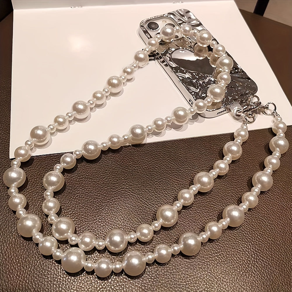 Luxlany 3D High-end Luxury Round Pearls Handmade Bead Crossbody Style Universal Mobile Phone Lanyard