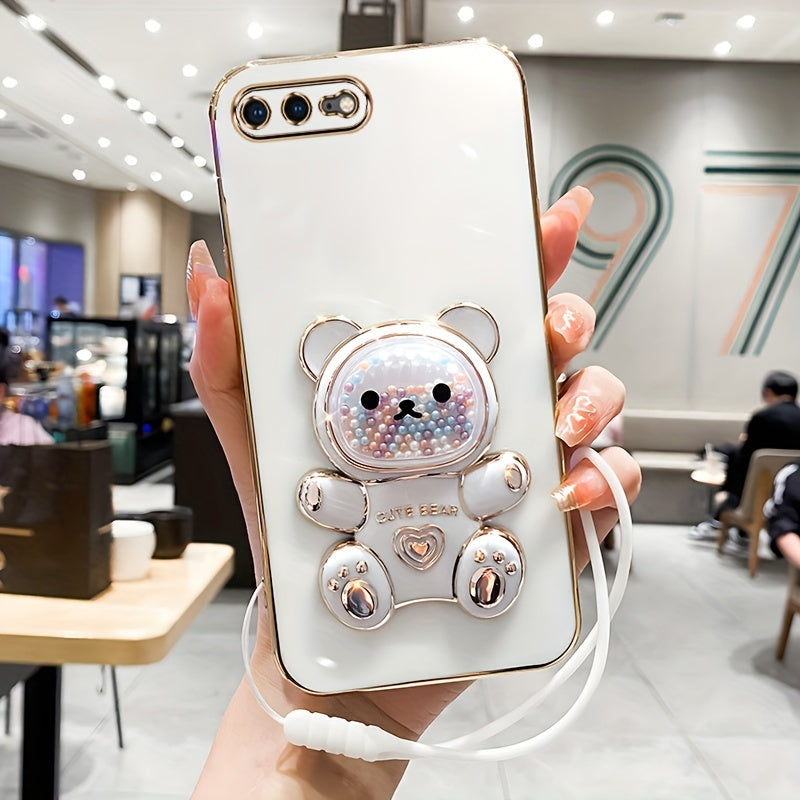 Luxlany New Cute Bear Stand Shockproof Soft Case with Lanyard for iPhones