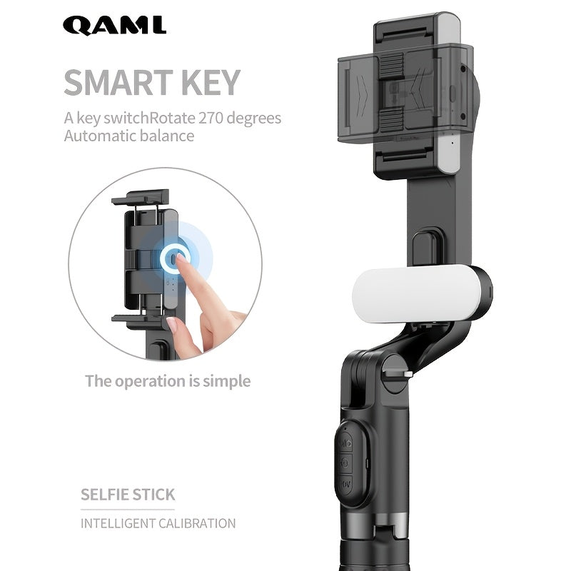 2025 Handheld Gimbal Stabilizer with Selfie Stick Tripod Stand, Wireless Remote, 1-Axis for Smartphone, 400mAh Rechargeable Lithium Polymer Battery, USB Charging, ABS Material, Compatible with iPhone & Android Devices