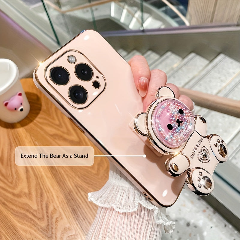 Luxlany New Cute Bear Stand Shockproof Soft Case with Lanyard for iPhones