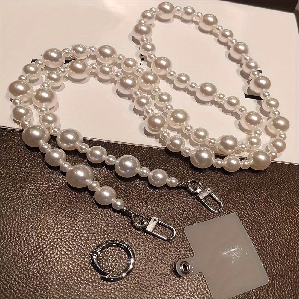 Luxlany 3D High-end Luxury Round Pearls Handmade Bead Crossbody Style Universal Mobile Phone Lanyard