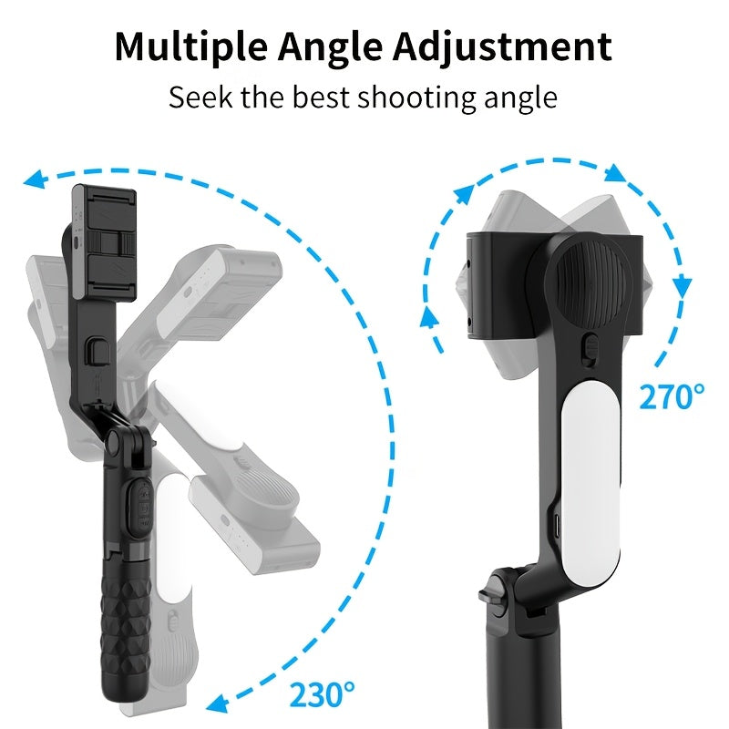 2025 Handheld Gimbal Stabilizer with Selfie Stick Tripod Stand, Wireless Remote, 1-Axis for Smartphone, 400mAh Rechargeable Lithium Polymer Battery, USB Charging, ABS Material, Compatible with iPhone & Android Devices