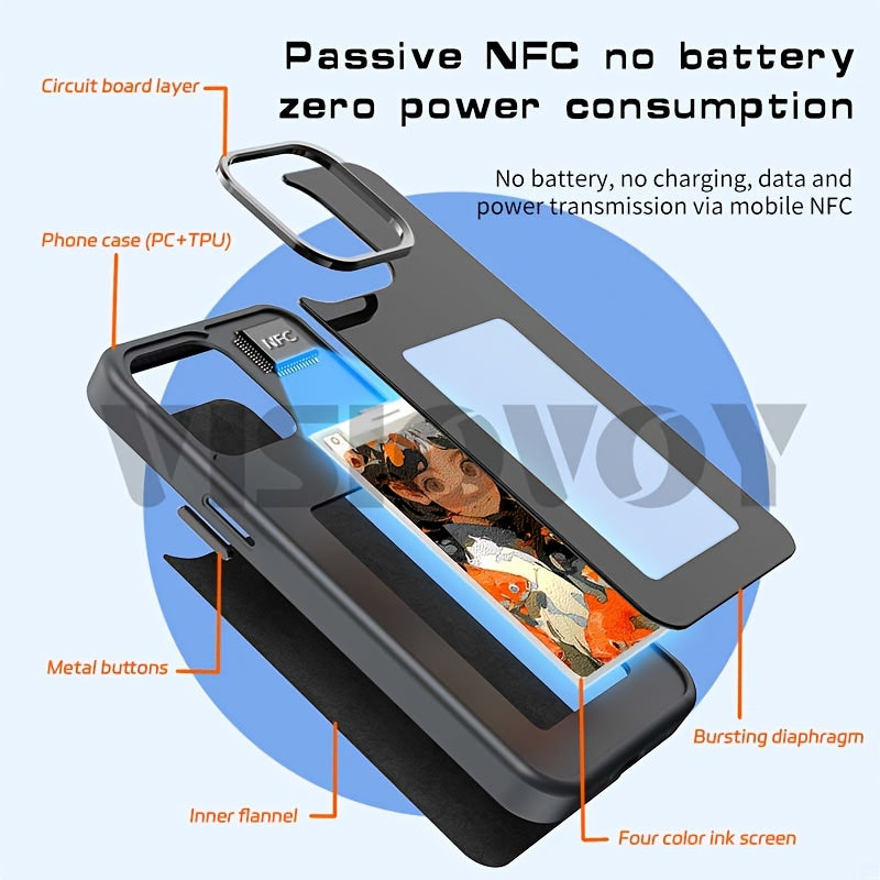 E-Ink Screen Smart Four-Color Ink Screen NFC Function Mobile Phone Case, Iphone 16/15/14/13 Pro Max, DIY Pictures, Wireless Transmission Mobile Phone Case