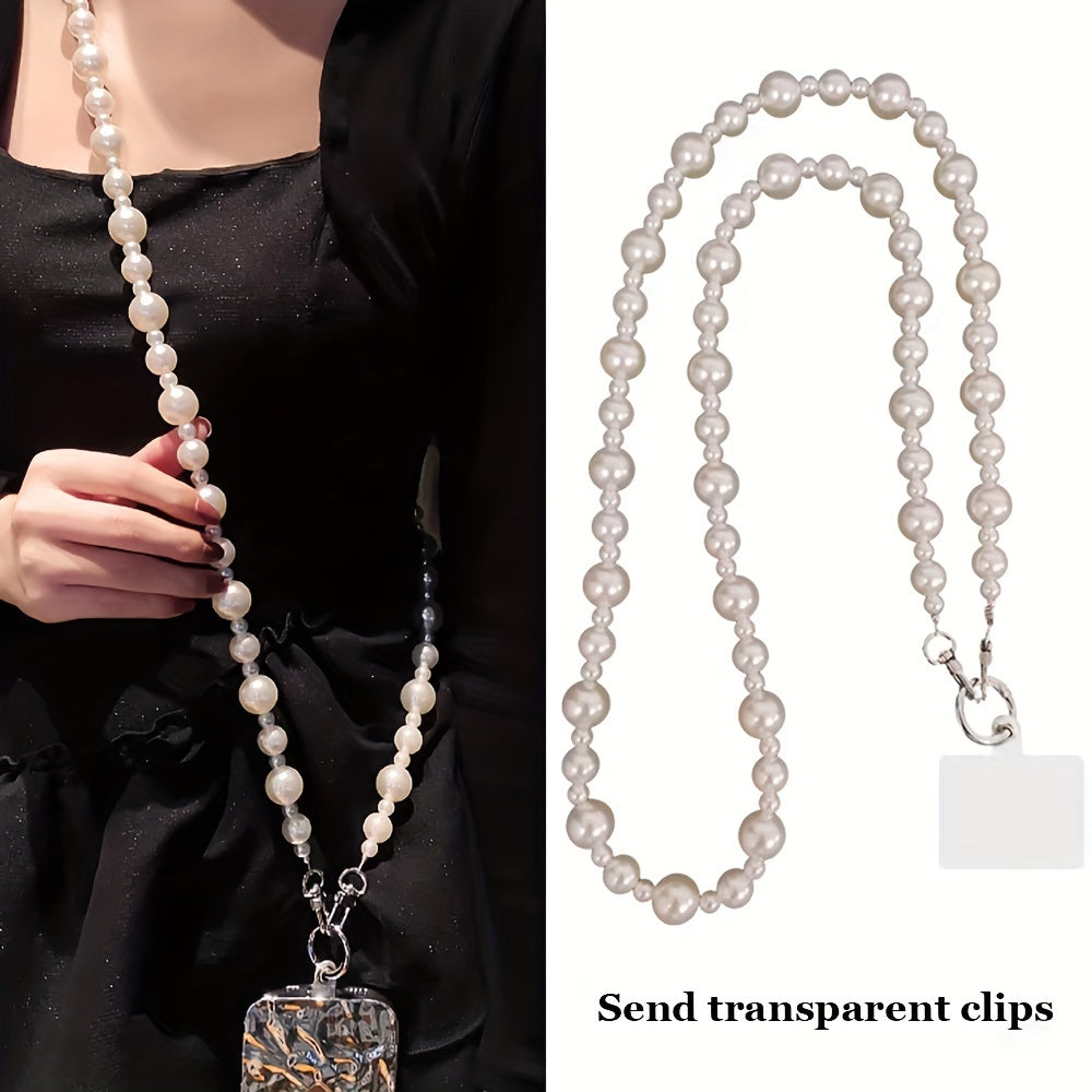 Luxlany 3D High-end Luxury Round Pearls Handmade Bead Crossbody Style Universal Mobile Phone Lanyard