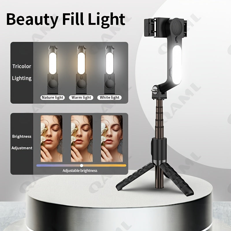 2025 Handheld Gimbal Stabilizer with Selfie Stick Tripod Stand, Wireless Remote, 1-Axis for Smartphone, 400mAh Rechargeable Lithium Polymer Battery, USB Charging, ABS Material, Compatible with iPhone & Android Devices