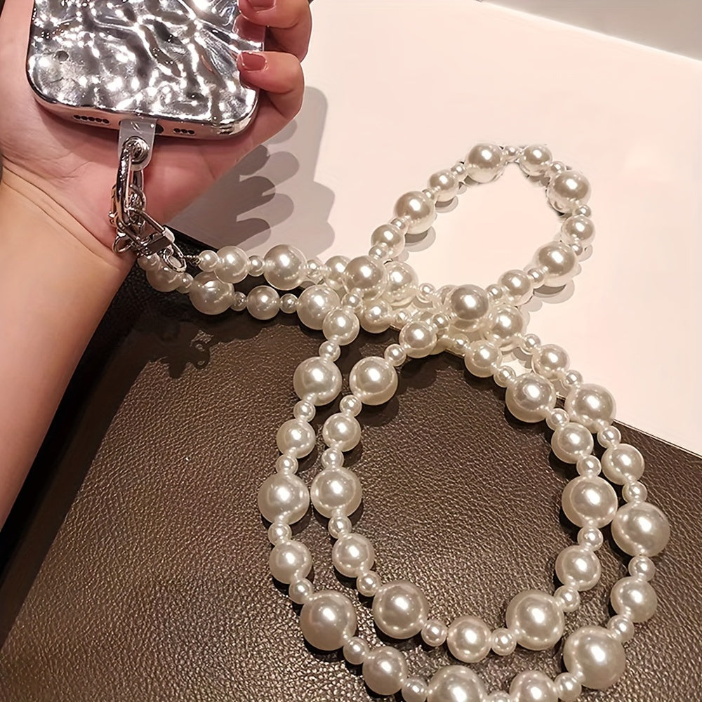 Luxlany 3D High-end Luxury Round Pearls Handmade Bead Crossbody Style Universal Mobile Phone Lanyard