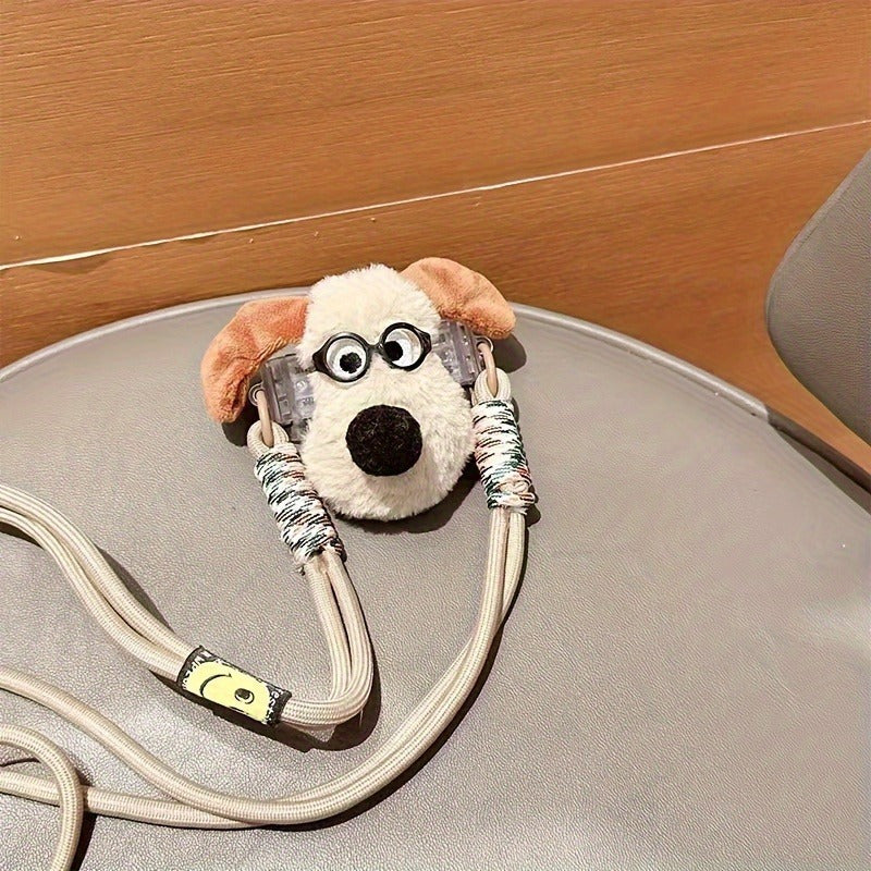 Cute Dog Phone Case with Adjustable Crossbody Strap, Plush Bow, Detachable Rope, Portable Shoulder Strap.