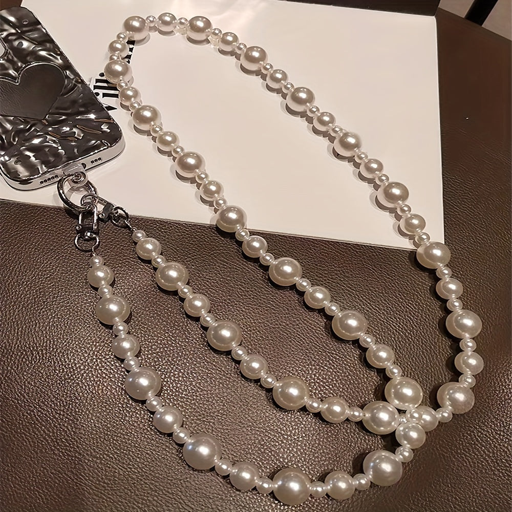 Luxlany 3D High-end Luxury Round Pearls Handmade Bead Crossbody Style Universal Mobile Phone Lanyard