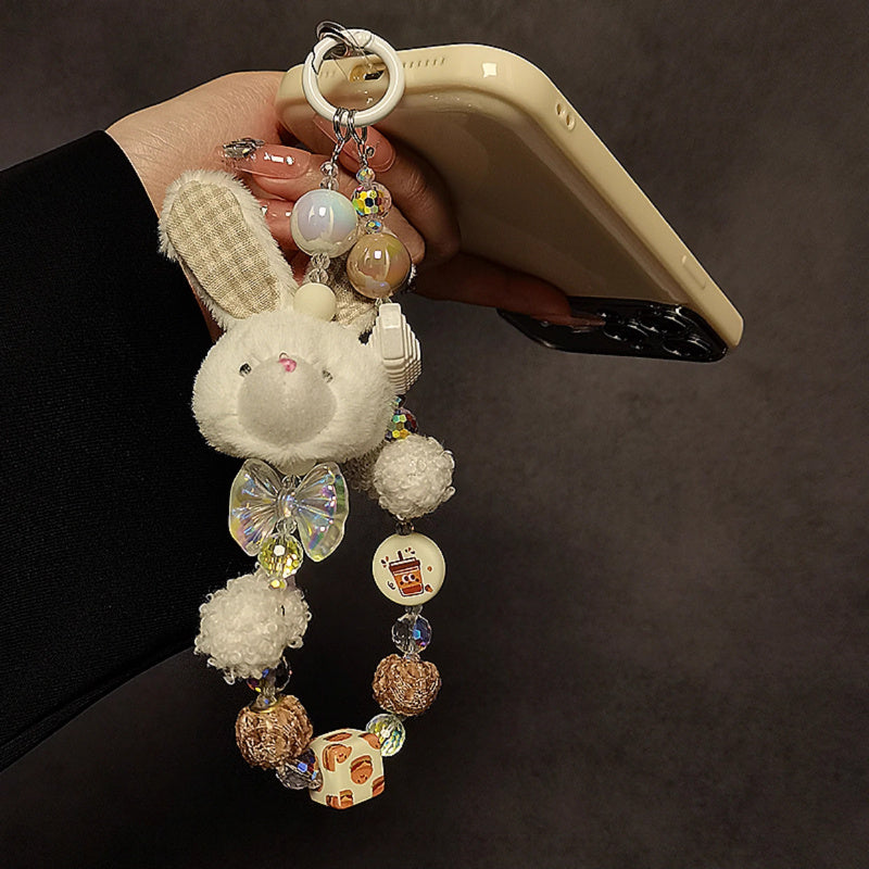 Cute Cartoon Rabbit Plush Wristlet with Clip - Phone Case Charm, Keychain Accessory for Women