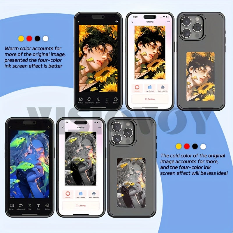 E-Ink Screen Smart Four-Color Ink Screen NFC Function Mobile Phone Case, Iphone 16/15/14/13 Pro Max, DIY Pictures, Wireless Transmission Mobile Phone Case