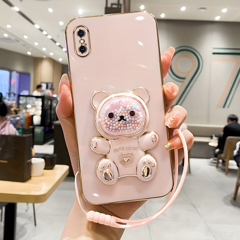 Luxlany New Cute Bear Stand Shockproof Soft Case with Lanyard for iPhones