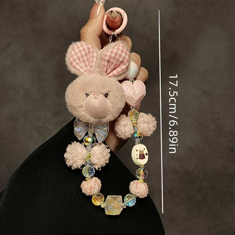 Cute Cartoon Rabbit Plush Wristlet with Clip - Phone Case Charm, Keychain Accessory for Women
