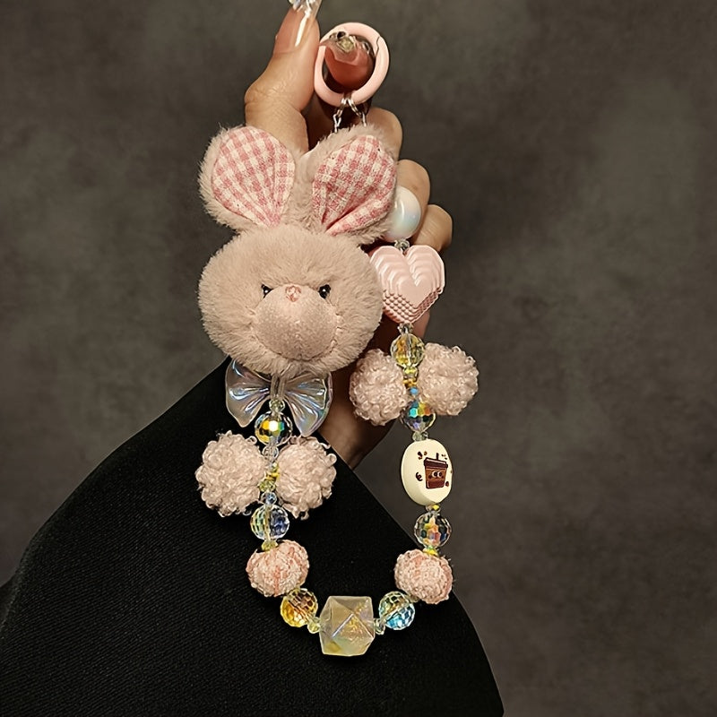 Cute Cartoon Rabbit Plush Wristlet with Clip - Phone Case Charm, Keychain Accessory for Women