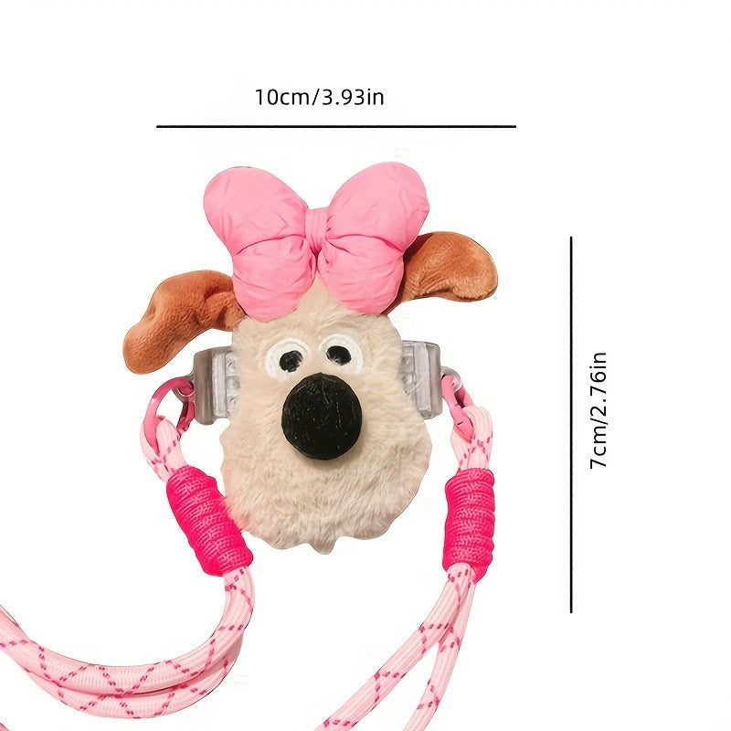 Cute Dog Phone Case with Adjustable Crossbody Strap, Plush Bow, Detachable Rope, Portable Shoulder Strap.