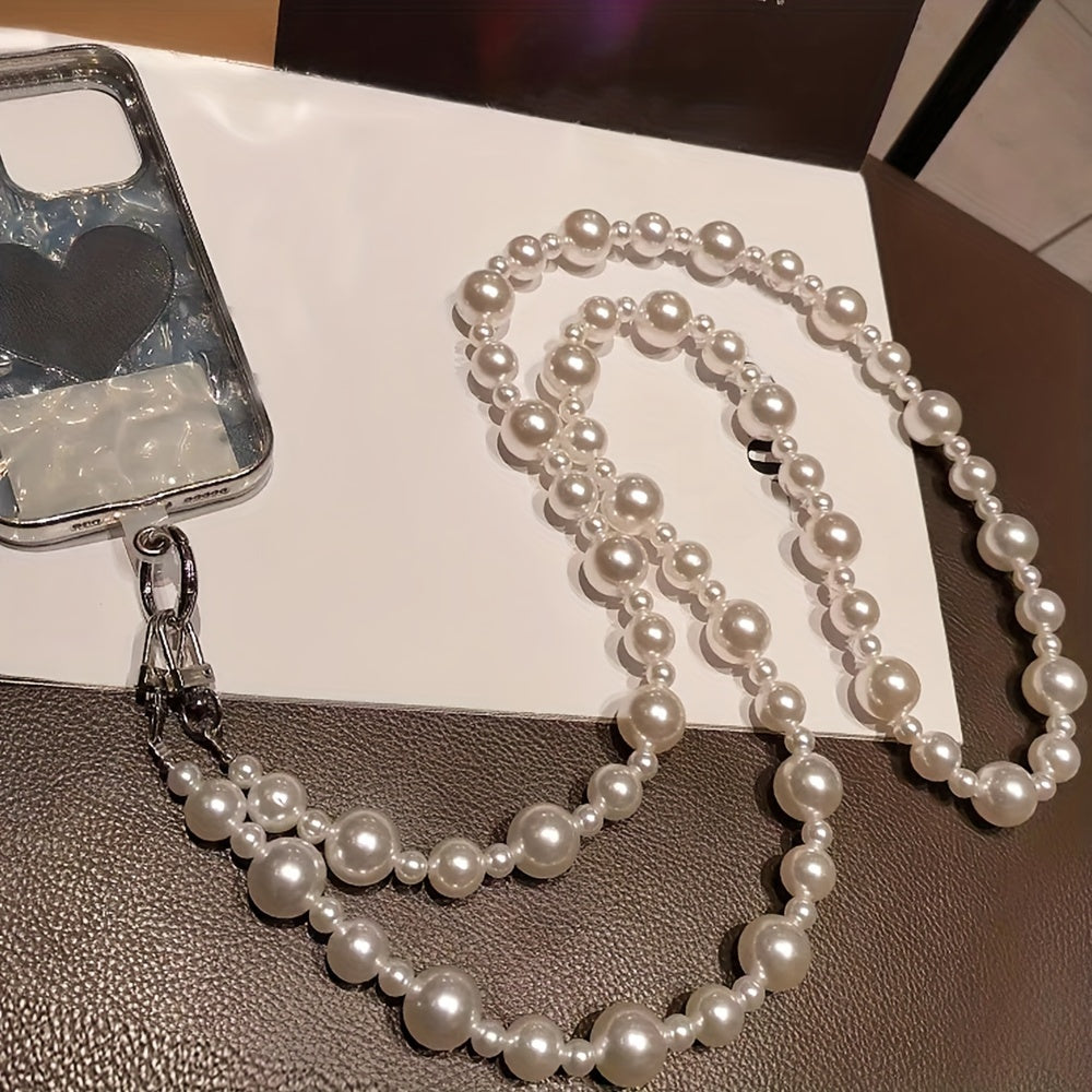 Luxlany 3D High-end Luxury Round Pearls Handmade Bead Crossbody Style Universal Mobile Phone Lanyard