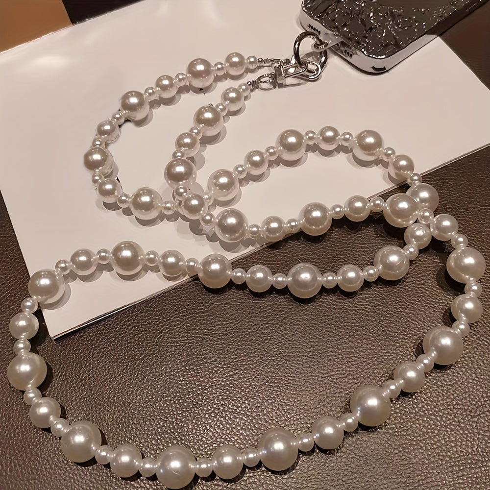 Luxlany 3D High-end Luxury Round Pearls Handmade Bead Crossbody Style Universal Mobile Phone Lanyard