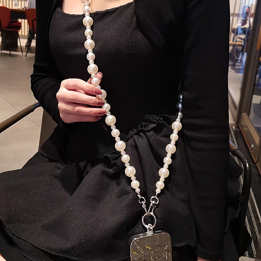 Luxlany 3D High-end Luxury Round Pearls Handmade Bead Crossbody Style Universal Mobile Phone Lanyard