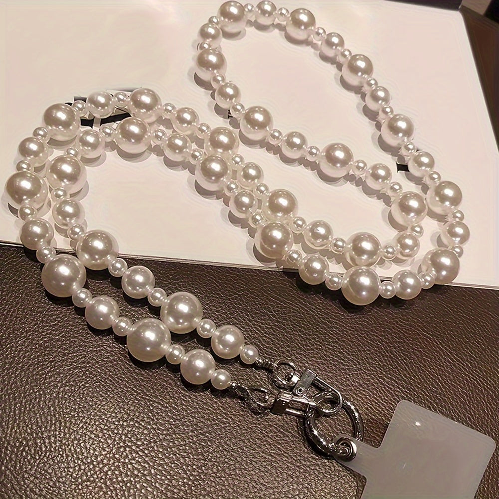 Luxlany 3D High-end Luxury Round Pearls Handmade Bead Crossbody Style Universal Mobile Phone Lanyard