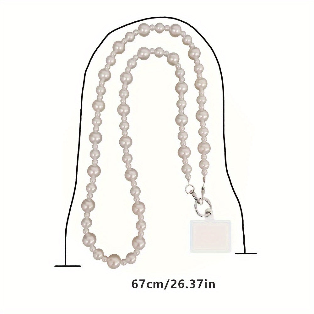 Luxlany 3D High-end Luxury Round Pearls Handmade Bead Crossbody Style Universal Mobile Phone Lanyard