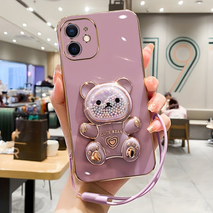 Luxlany New Cute Bear Stand Shockproof Soft Case with Lanyard for iPhones