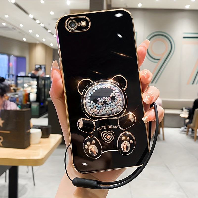 Luxlany New Cute Bear Stand Shockproof Soft Case with Lanyard for iPhones
