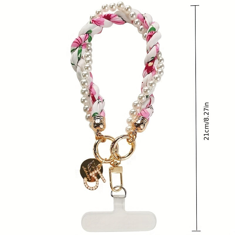 Luxlany Silk Scarf Pearl Bracelet Mobile Phone Lanyard Outdoor Anti-Loss Fashion