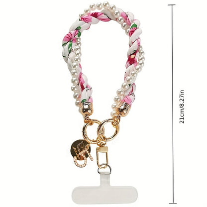 Luxlany Silk Scarf Pearl Bracelet Mobile Phone Lanyard Outdoor Anti-Loss Fashion