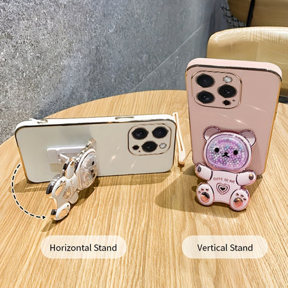Luxlany New Cute Bear Stand Shockproof Soft Case with Lanyard for iPhones