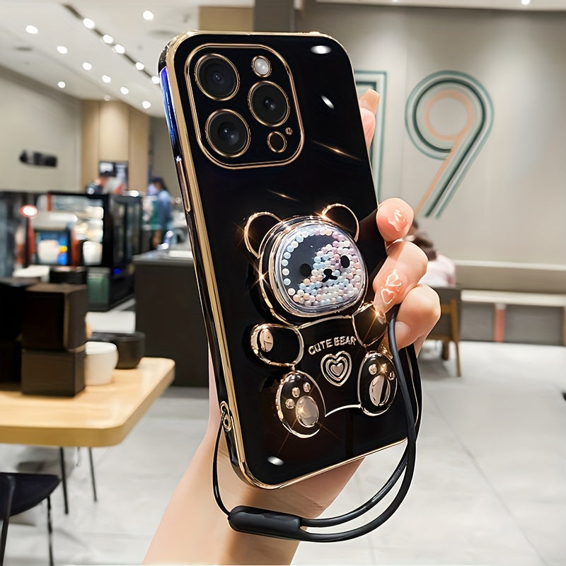 Luxlany New Cute Bear Stand Shockproof Soft Case with Lanyard for iPhones