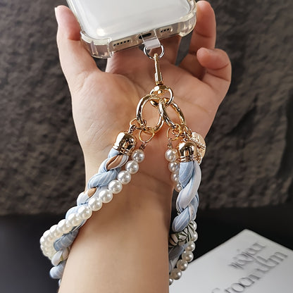 Luxlany Silk Scarf Pearl Bracelet Mobile Phone Lanyard Outdoor Anti-Loss Fashion