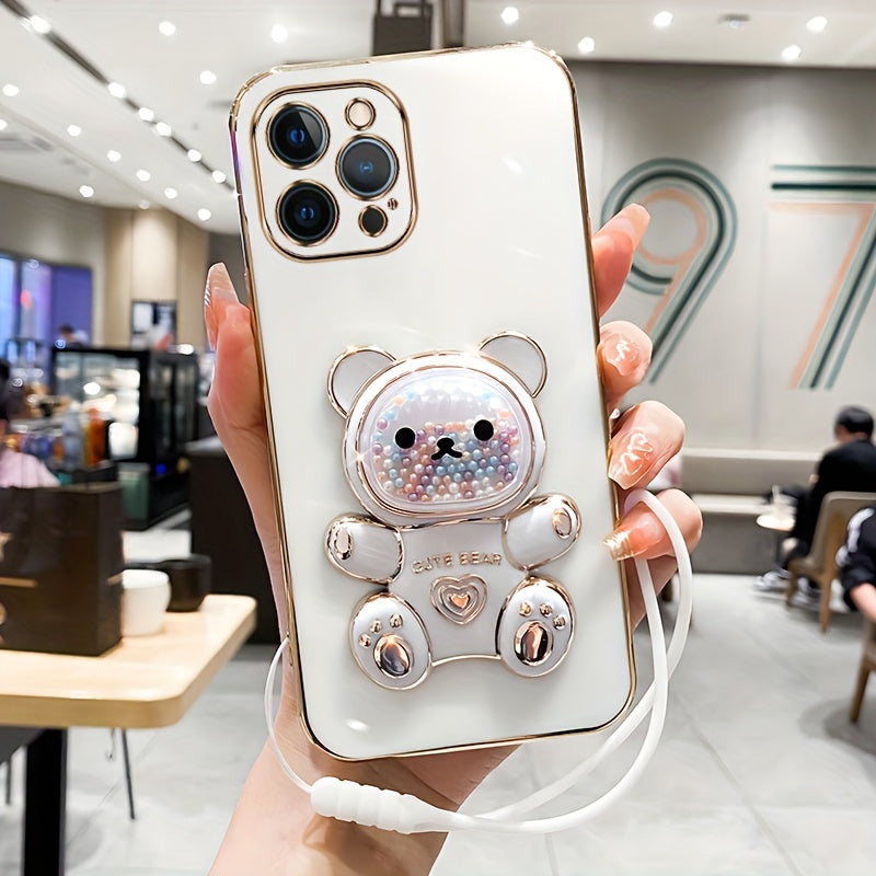 Luxlany New Cute Bear Stand Shockproof Soft Case with Lanyard for iPhones