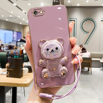 Luxlany New Cute Bear Stand Shockproof Soft Case with Lanyard for iPhones