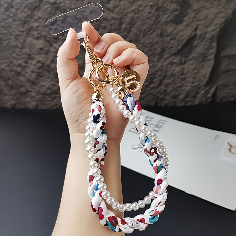 Luxlany Silk Scarf Pearl Bracelet Mobile Phone Lanyard Outdoor Anti-Loss Fashion