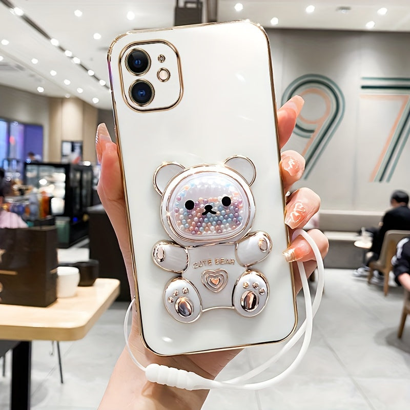 Luxlany New Cute Bear Stand Shockproof Soft Case with Lanyard for iPhones