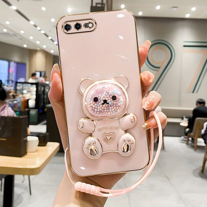 Luxlany New Cute Bear Stand Shockproof Soft Case with Lanyard for iPhones