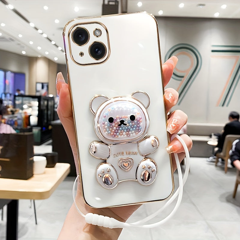 Luxlany New Cute Bear Stand Shockproof Soft Case with Lanyard for iPhones