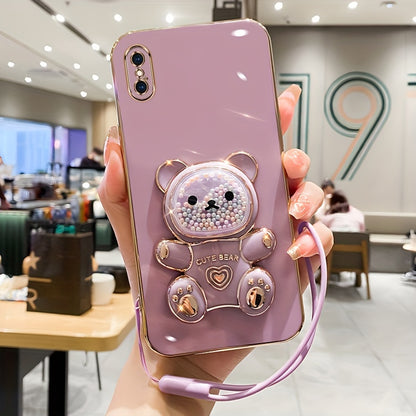 Luxlany New Cute Bear Stand Shockproof Soft Case with Lanyard for iPhones