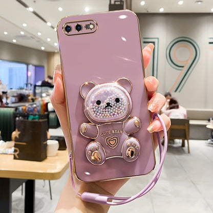 Luxlany New Cute Bear Stand Shockproof Soft Case with Lanyard for iPhones