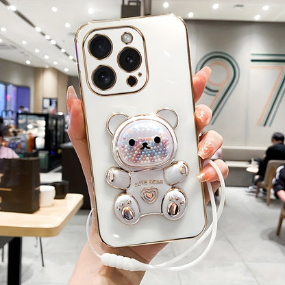 Luxlany New Cute Bear Stand Shockproof Soft Case with Lanyard for iPhones