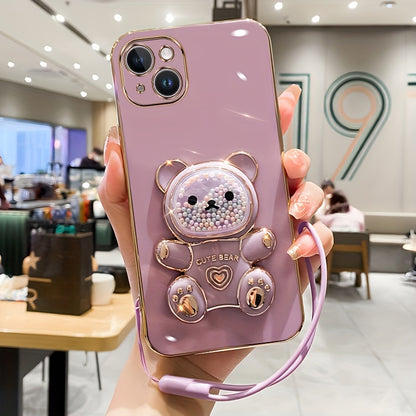 Luxlany New Cute Bear Stand Shockproof Soft Case with Lanyard for iPhones