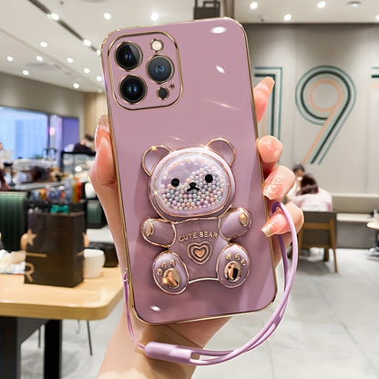 Luxlany New Cute Bear Stand Shockproof Soft Case with Lanyard for iPhones