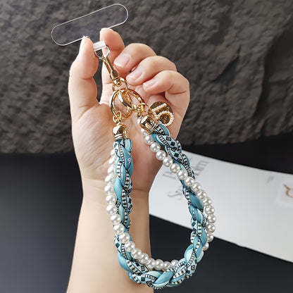 Luxlany Silk Scarf Pearl Bracelet Mobile Phone Lanyard Outdoor Anti-Loss Fashion
