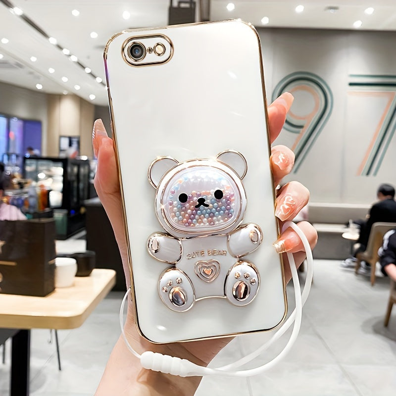 Luxlany New Cute Bear Stand Shockproof Soft Case with Lanyard for iPhones